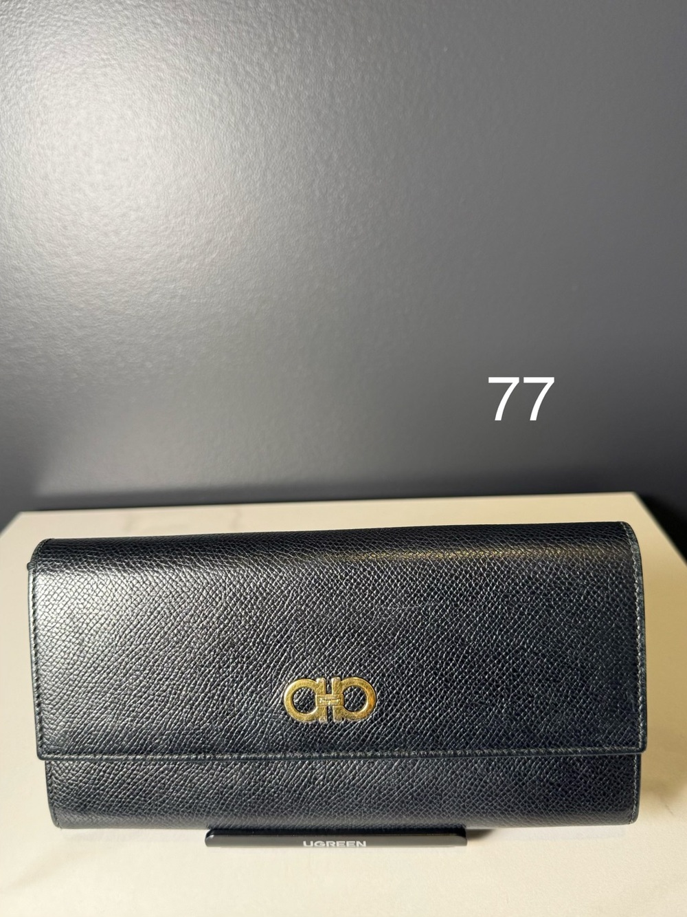 Salvatore Ferragamo Black Leather Wallet with Gold Gancini Hardware